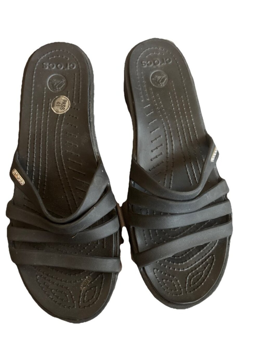 Crocs Women's Size 11 Rhonda Strappy Wedge Sandal Black VGC Worn Once